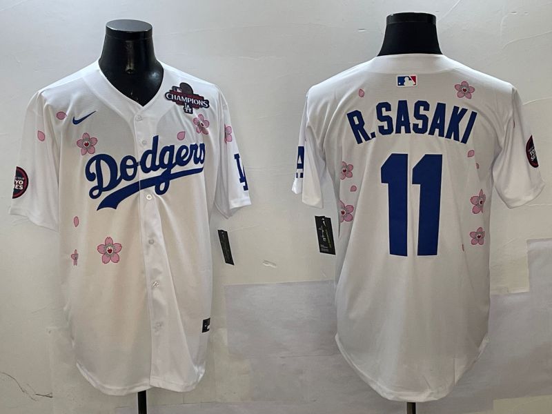 Men Los Angeles Dodgers #11 R.Sasaki White Sakura Edition 2025 Nike MLB Jersey style 2